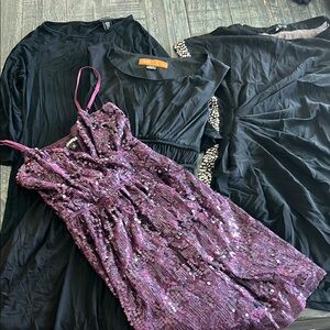 Purple Sequin Dress and Black Dresses Collection LOT OF 4 SZ XS